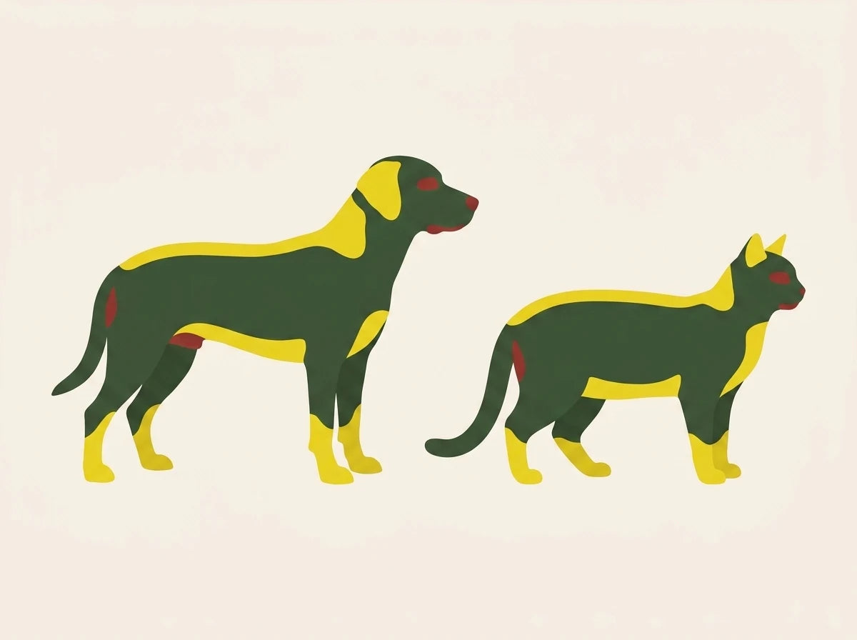 Dog silhouette showing where to spray and massage BITEBACK Pet — back, neck, ears, belly, paws — and what to avoid (eyes, nose, mouth, under-tail)